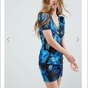 ASOS V Neck Mini Dress In Palm Print